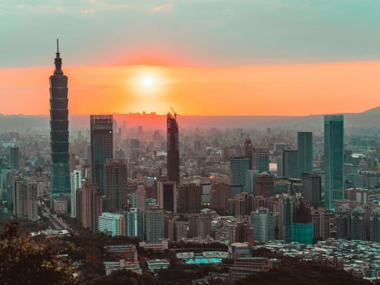Taipei 101 and the Taipei skyline at sunset, Taiwan