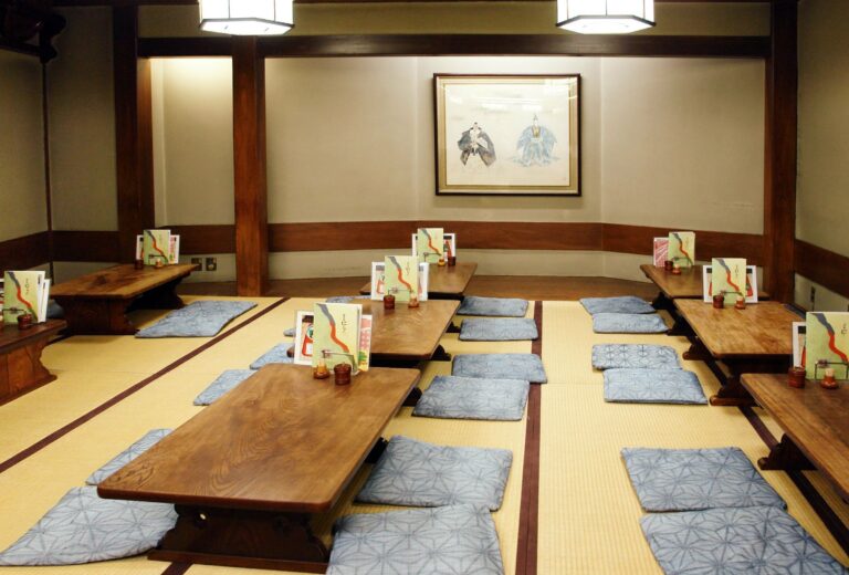 A tatami room laid out for dinner