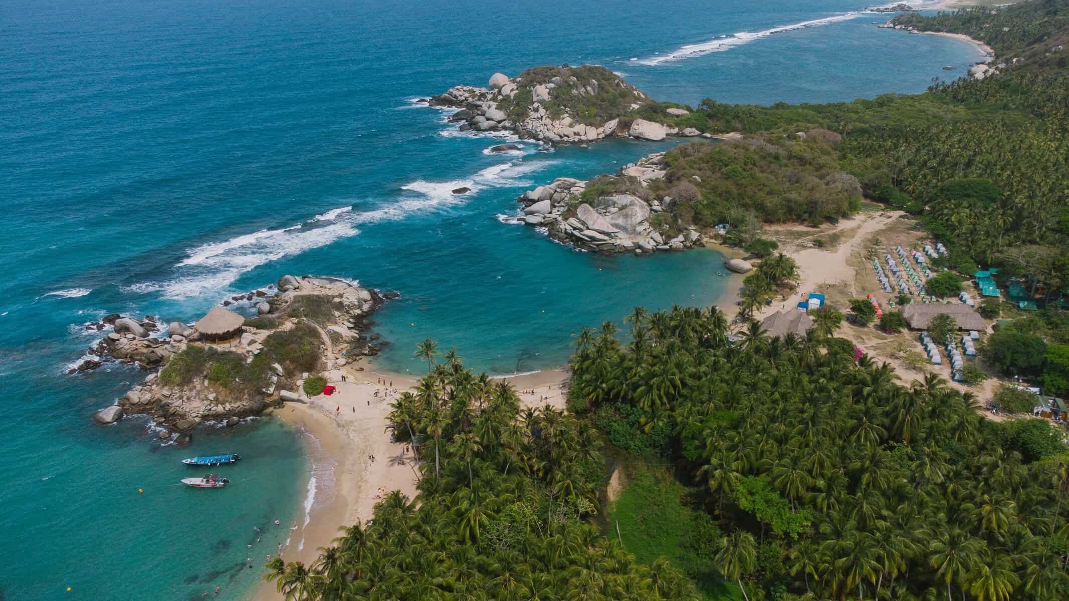 Aerial view of the coast of Tayrona National Park, Colombia