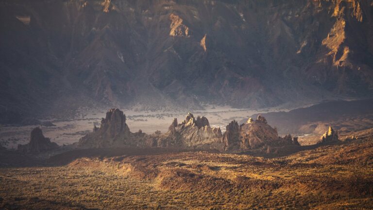 Volcanic rock formations in Teide National Park at sunset