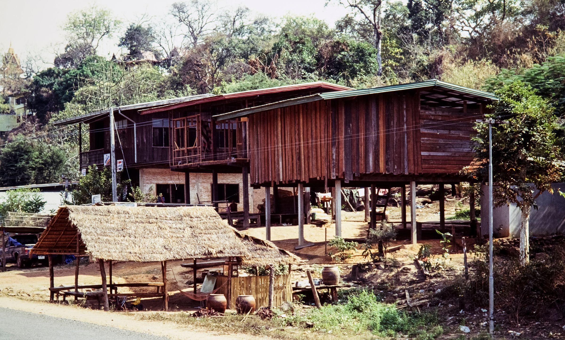 A wooden stilt house in the Thai countryside