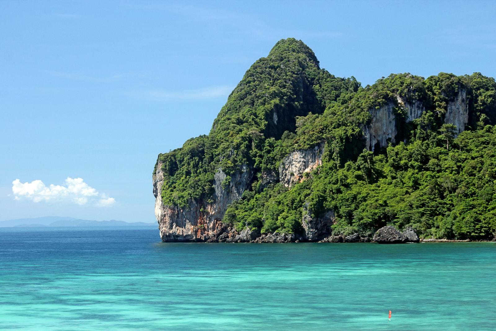 Krabi limestone karst islands rising from turquoise Andaman Sea, Thailand