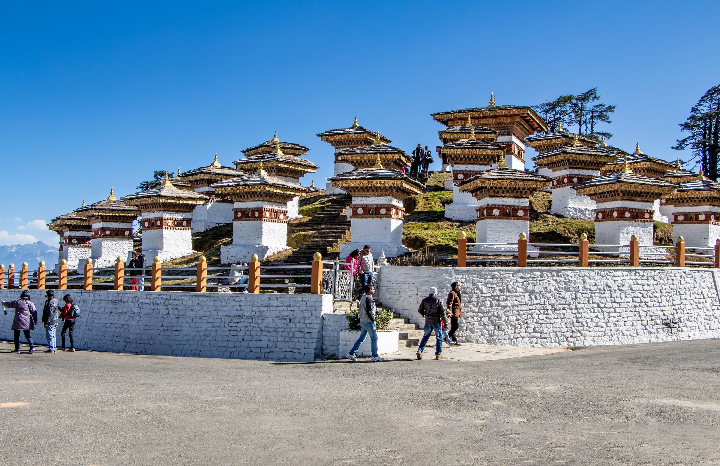 The Druk Wangyal chortens on the Dochula Pass