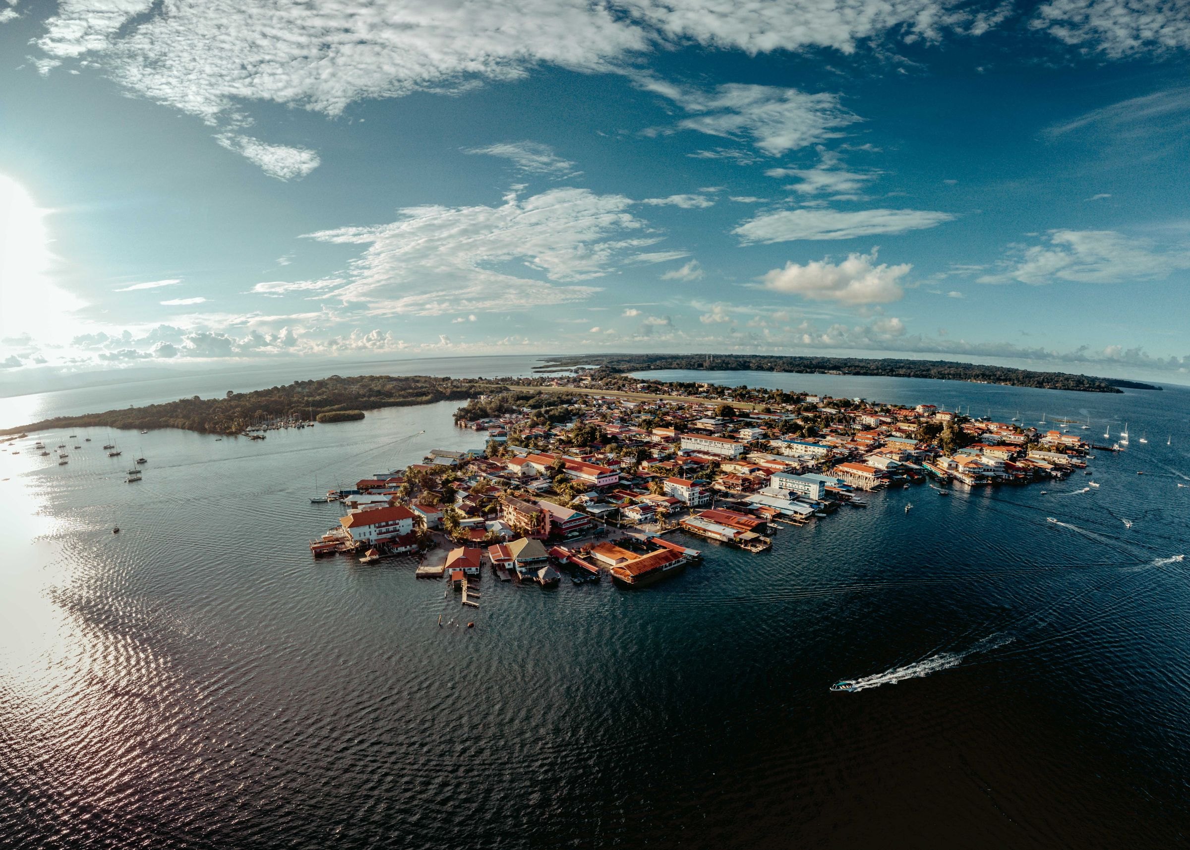 The island town of Flores on Lake Petén Itzá from the air