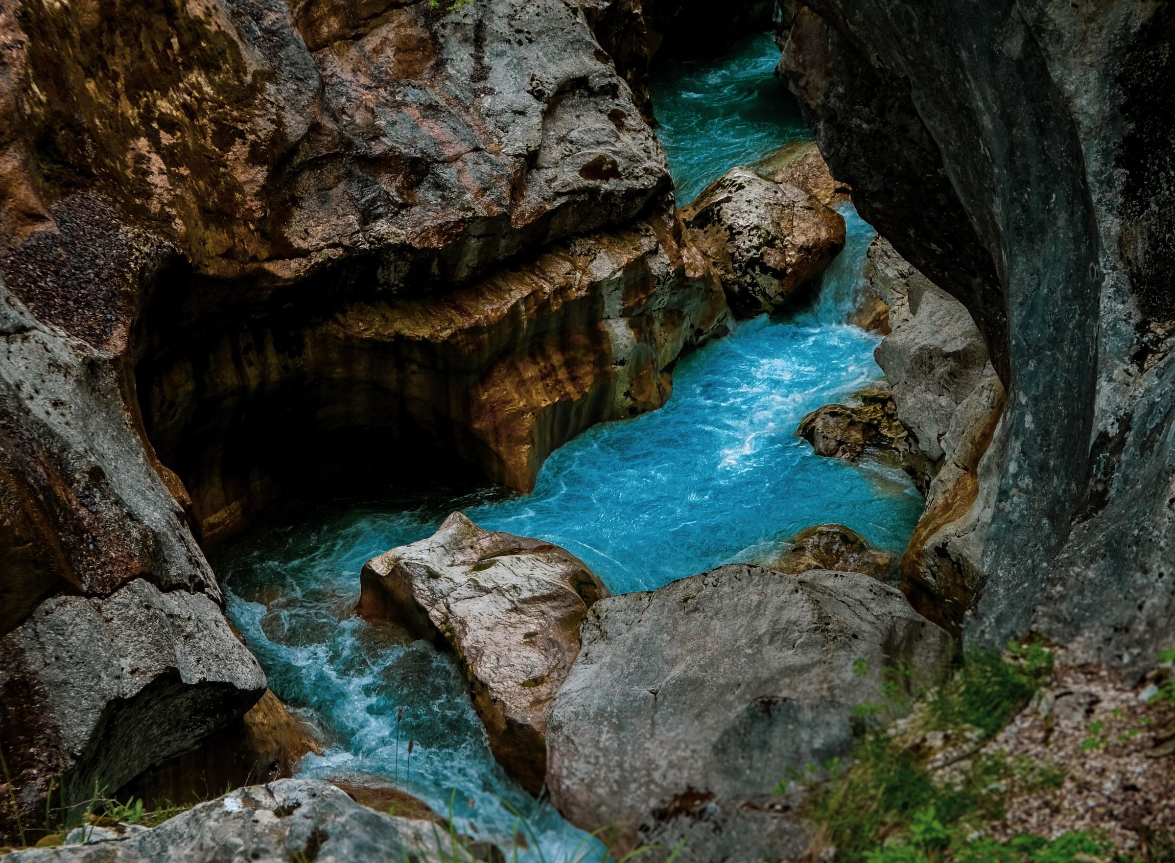 The Soča River carving through rock