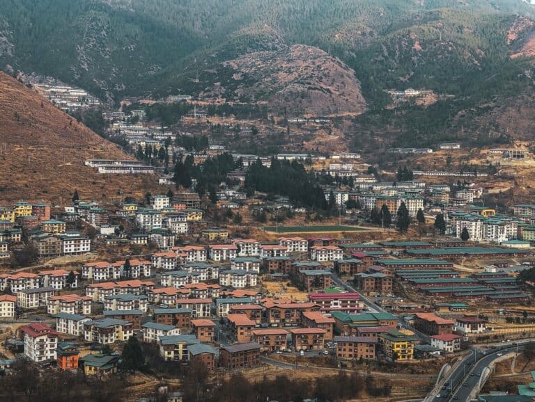 Thimphu in its mountain valley, Bhutan