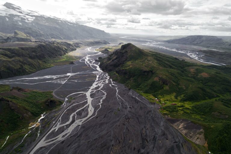 Braided rivers at Thórsmörk from above