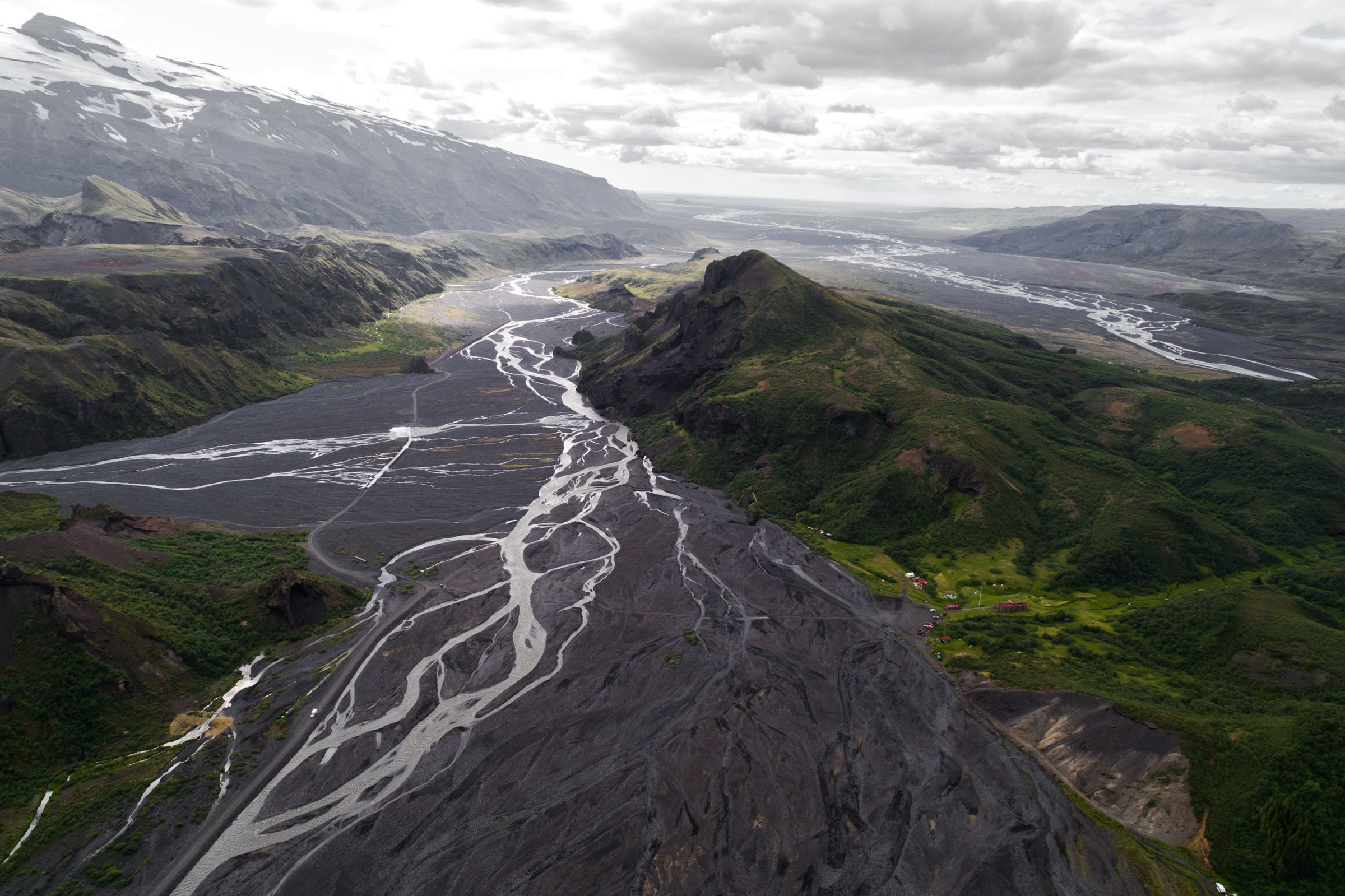 Braided rivers at Thórsmörk from above