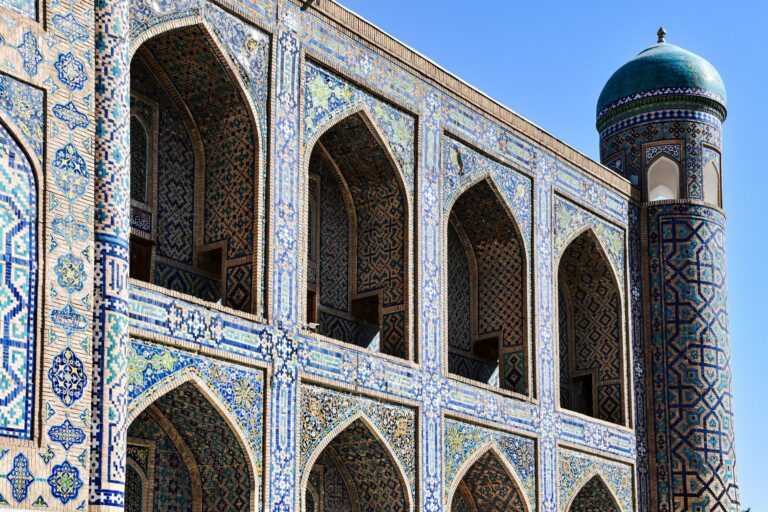 The tiled facade of the Tilya-Kori Madrasa