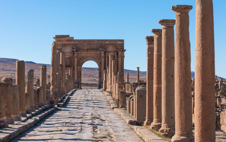 The colonnaded street of Roman Timgad