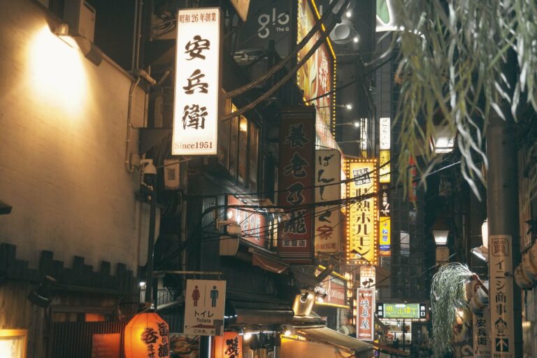 A Tokyo street lit with neon signs at night
