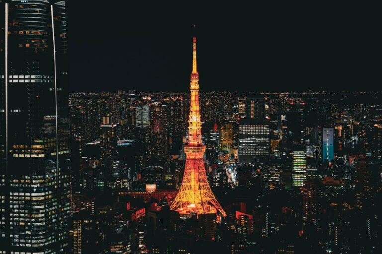 Tokyo Tower lit up at night