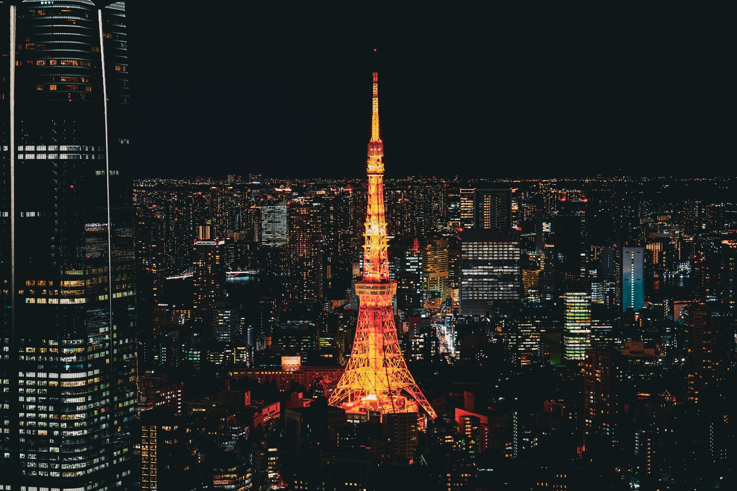 Tokyo Tower lit up at night