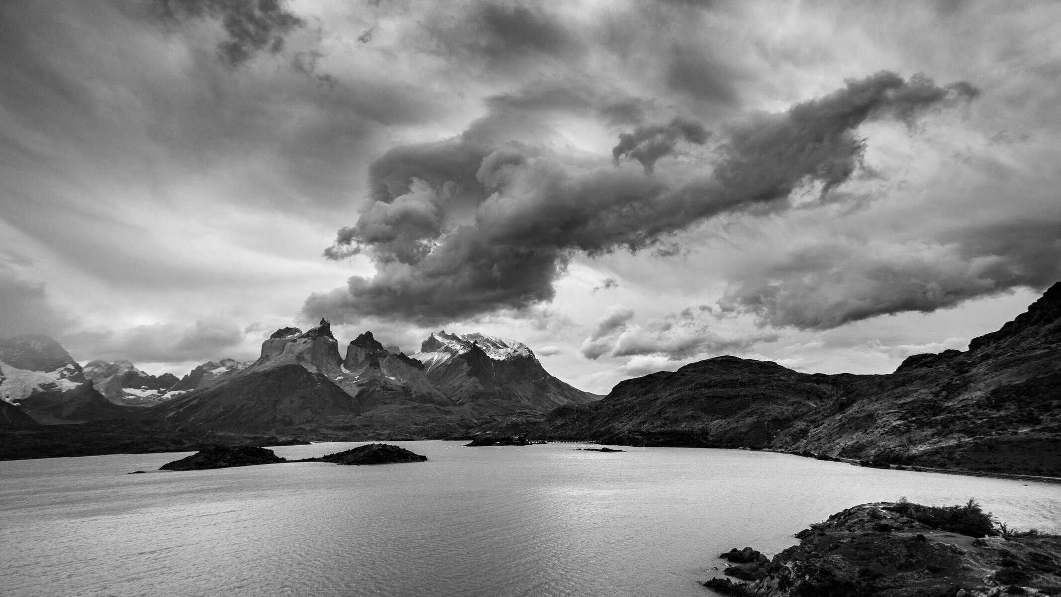 Torres del Paine beneath dramatic clouds