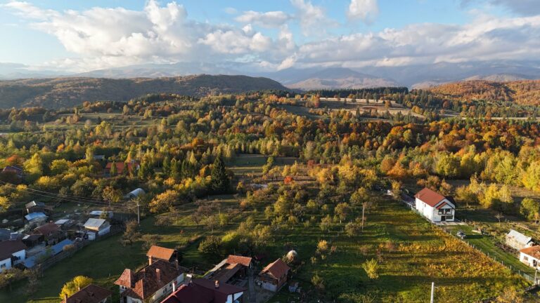 Transylvanian countryside in autumn from above