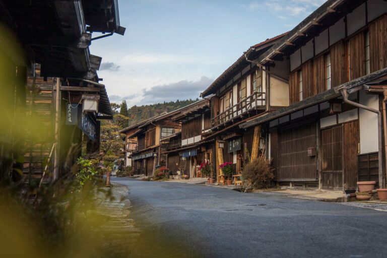 Old wooden houses lining the street in Tsumago
