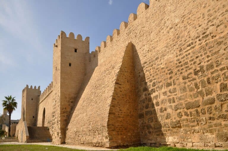 The ancient walls and towers of a medina in Tunisia