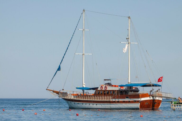 A wooden Turkish gulet at anchor