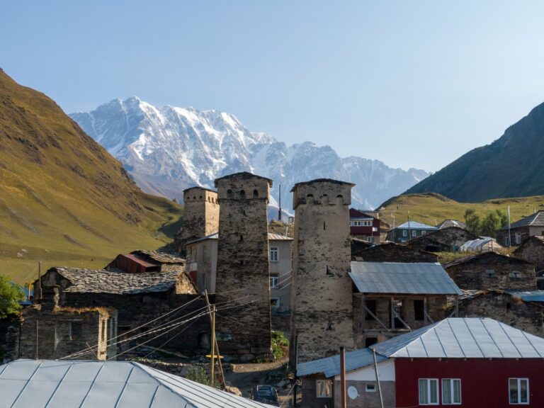 Svan towers in Ushguli below the Caucasus