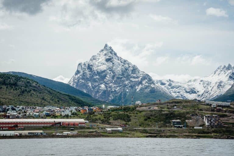 Snow-covered mountains above Ushuaia, Argentina