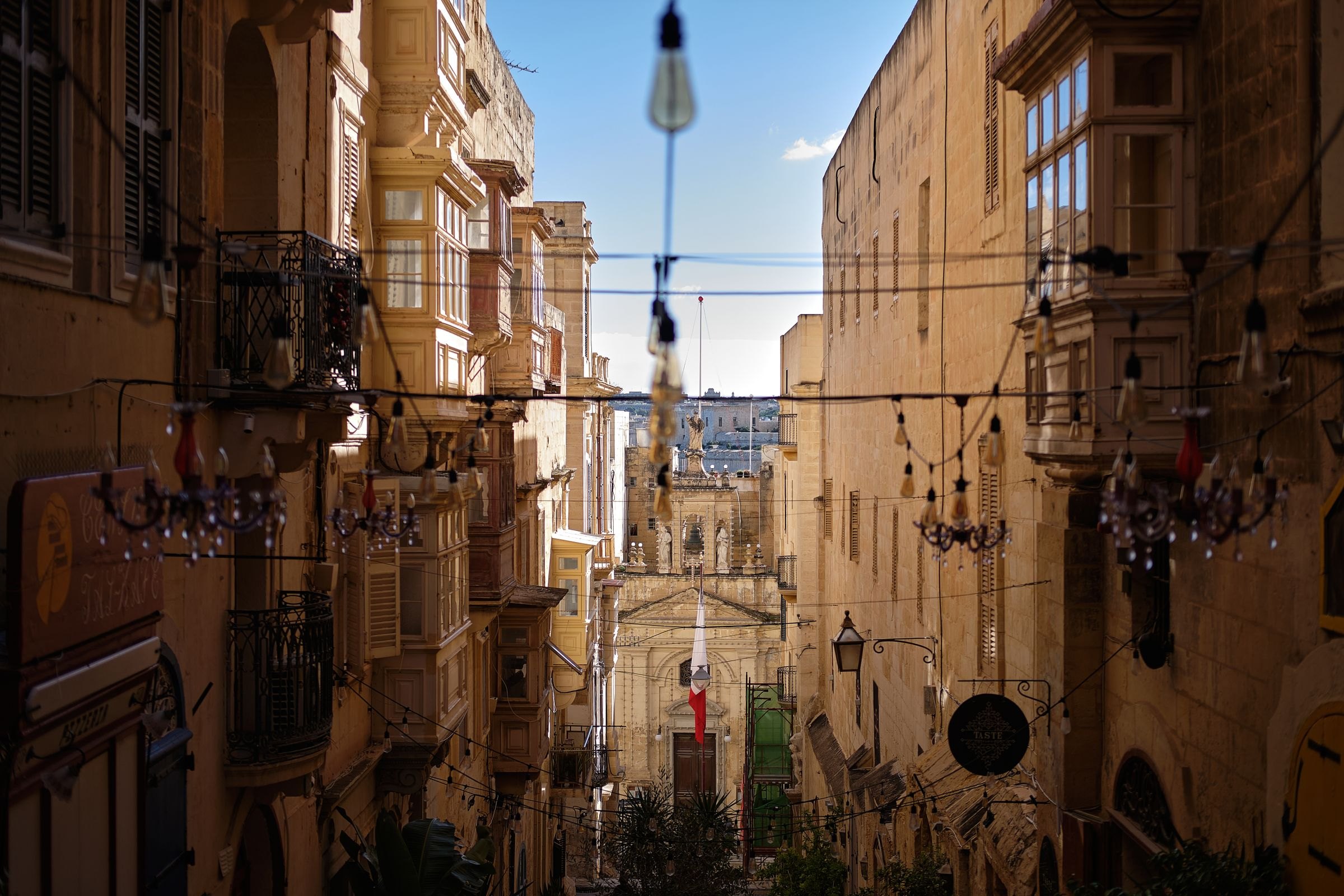 A Valletta street with festive decorations