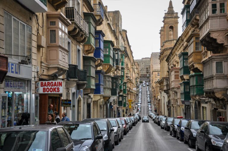 A Valletta street lined with traditional balconies
