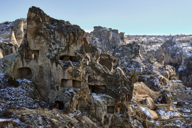 The cave monastery of Vardzia dusted with snow