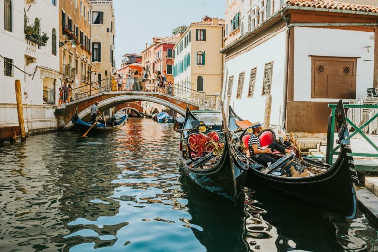 Gondolas on a canal in Venice