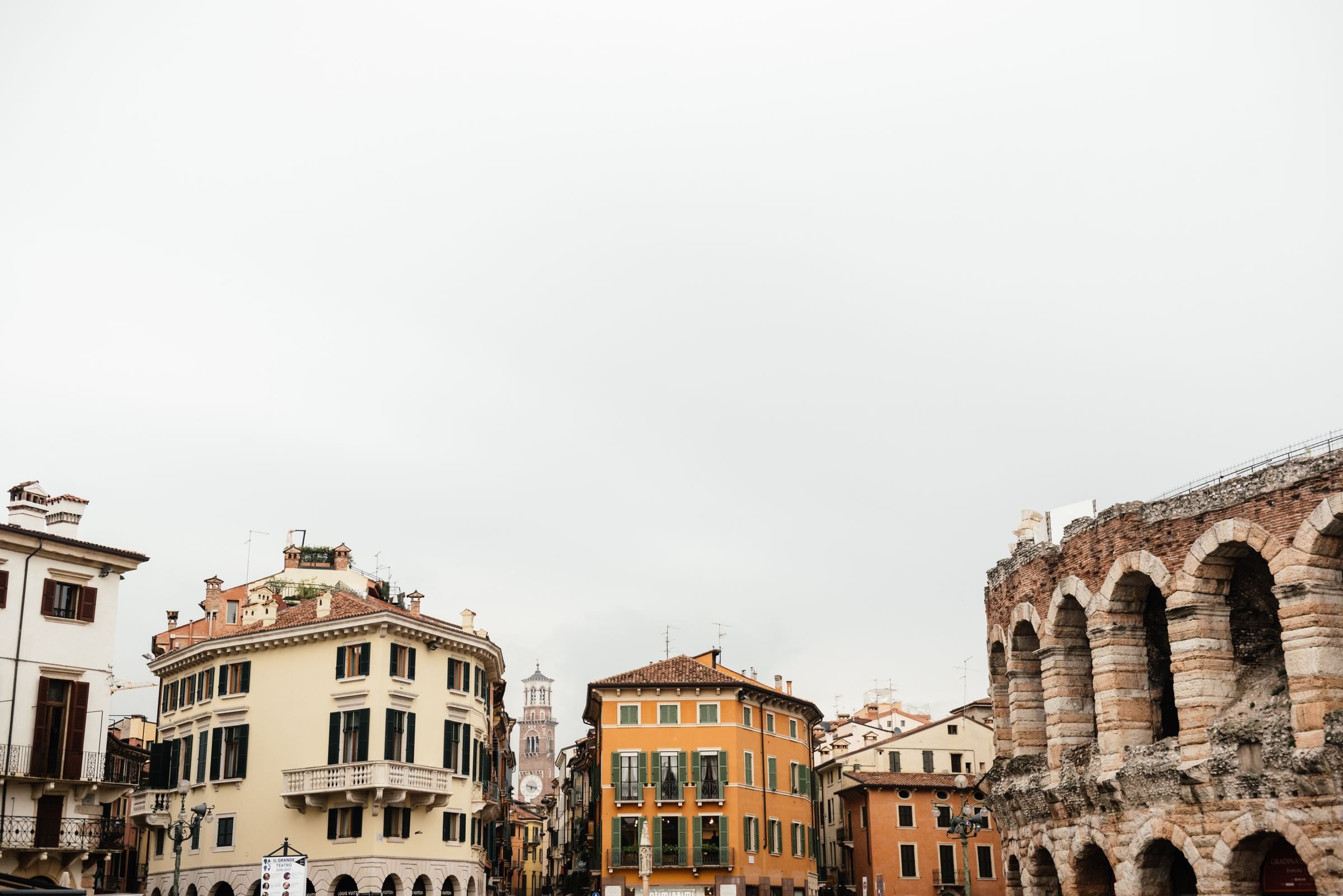 Historic buildings beside the Roman arena in Verona
