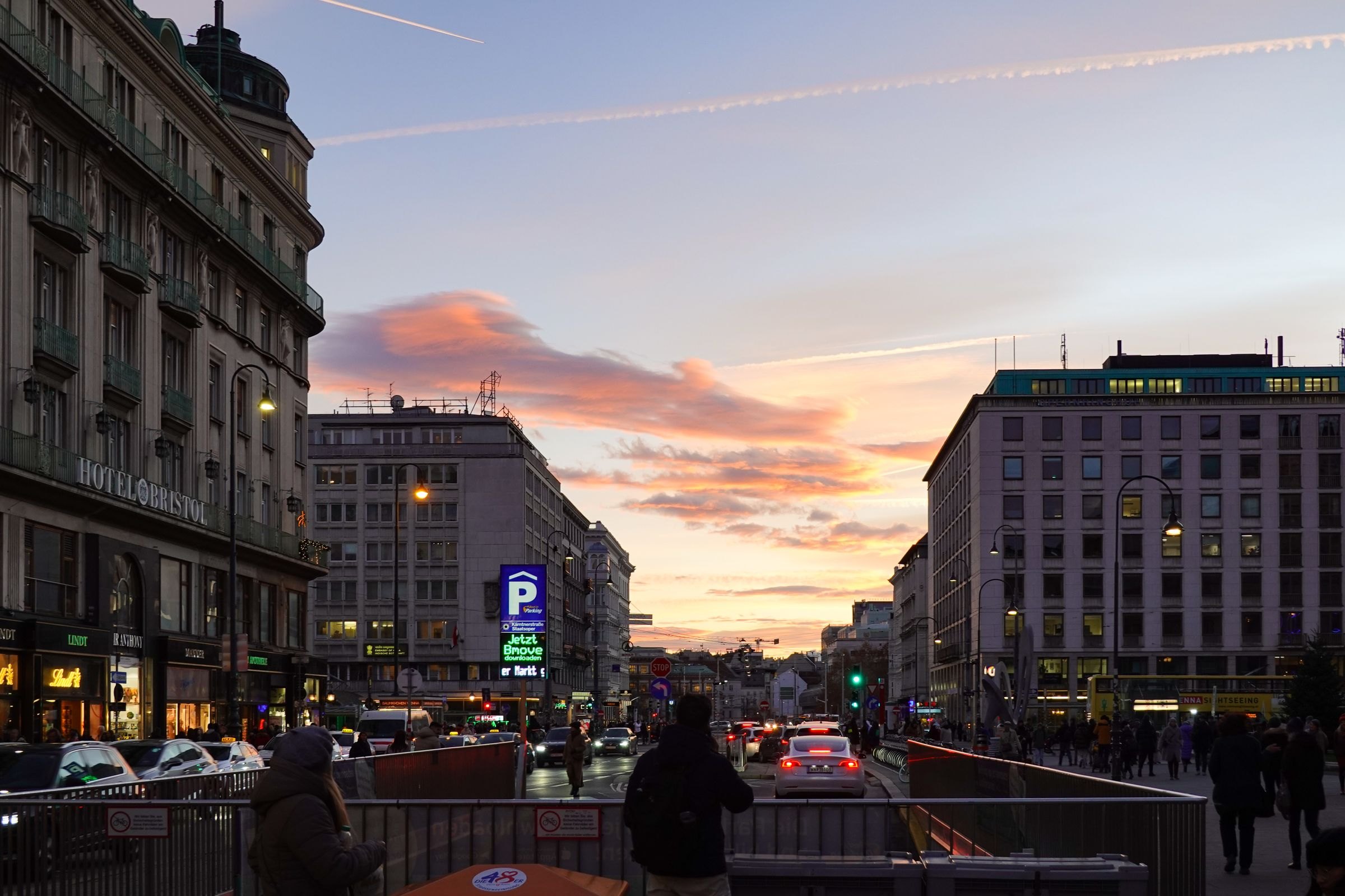 A Vienna street at sunset
