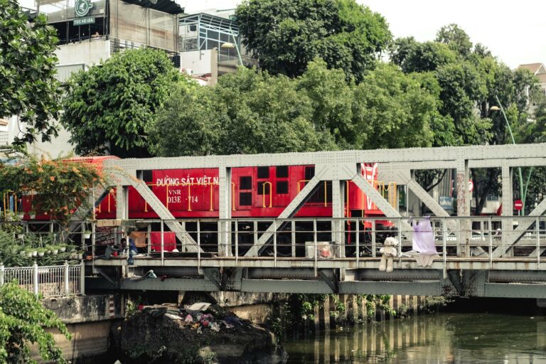 A Vietnamese train crossing a bridge