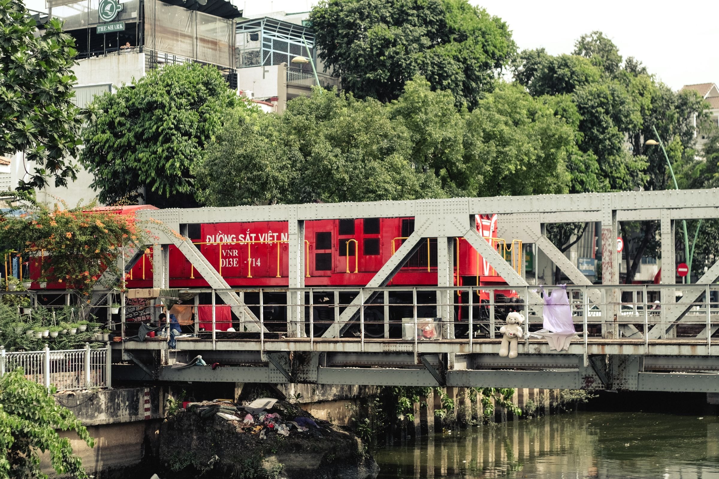 A Vietnamese train crossing a bridge