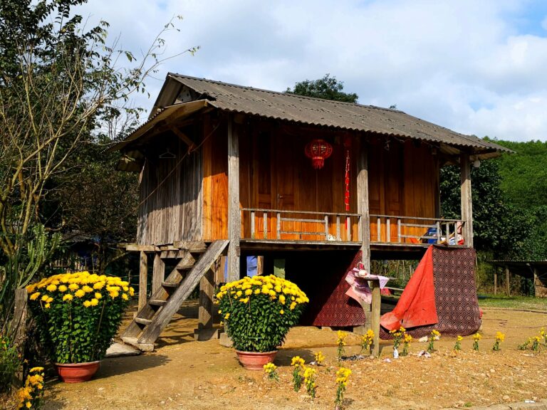 A traditional wooden house in rural Vietnam