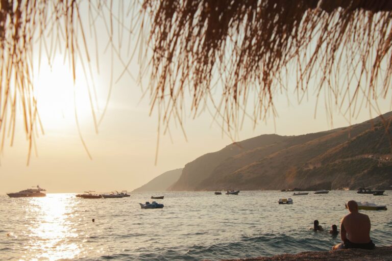 Sunset over a beach in Vlorë County
