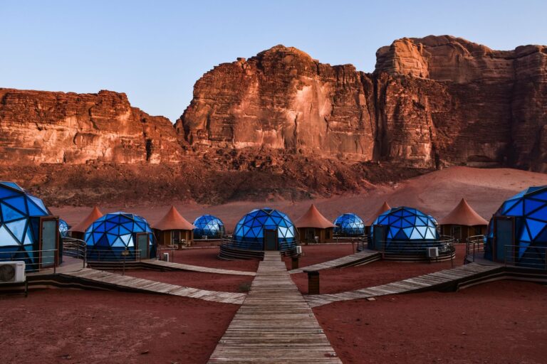 A desert camp beneath the cliffs of Wadi Rum