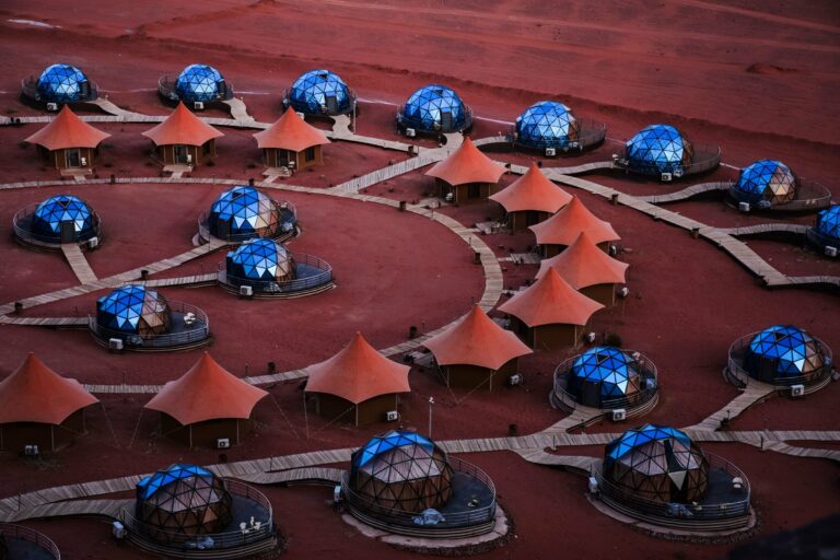 Geodesic domes at a luxury camp in Wadi Rum