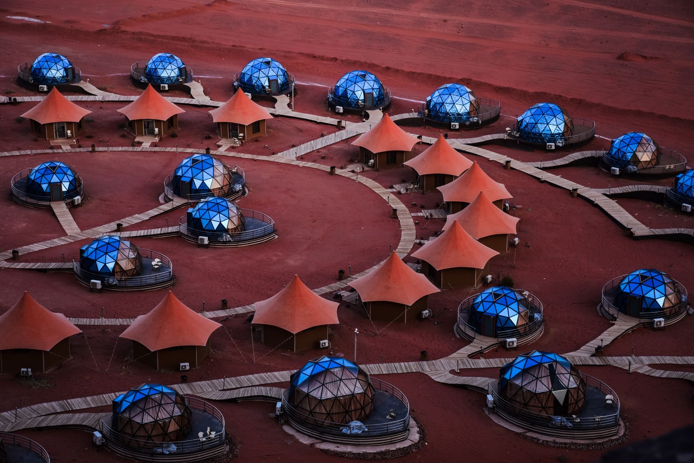 Geodesic domes at a luxury camp in Wadi Rum