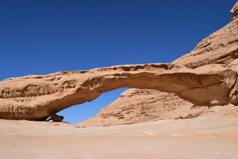 A natural rock arch in Wadi Rum