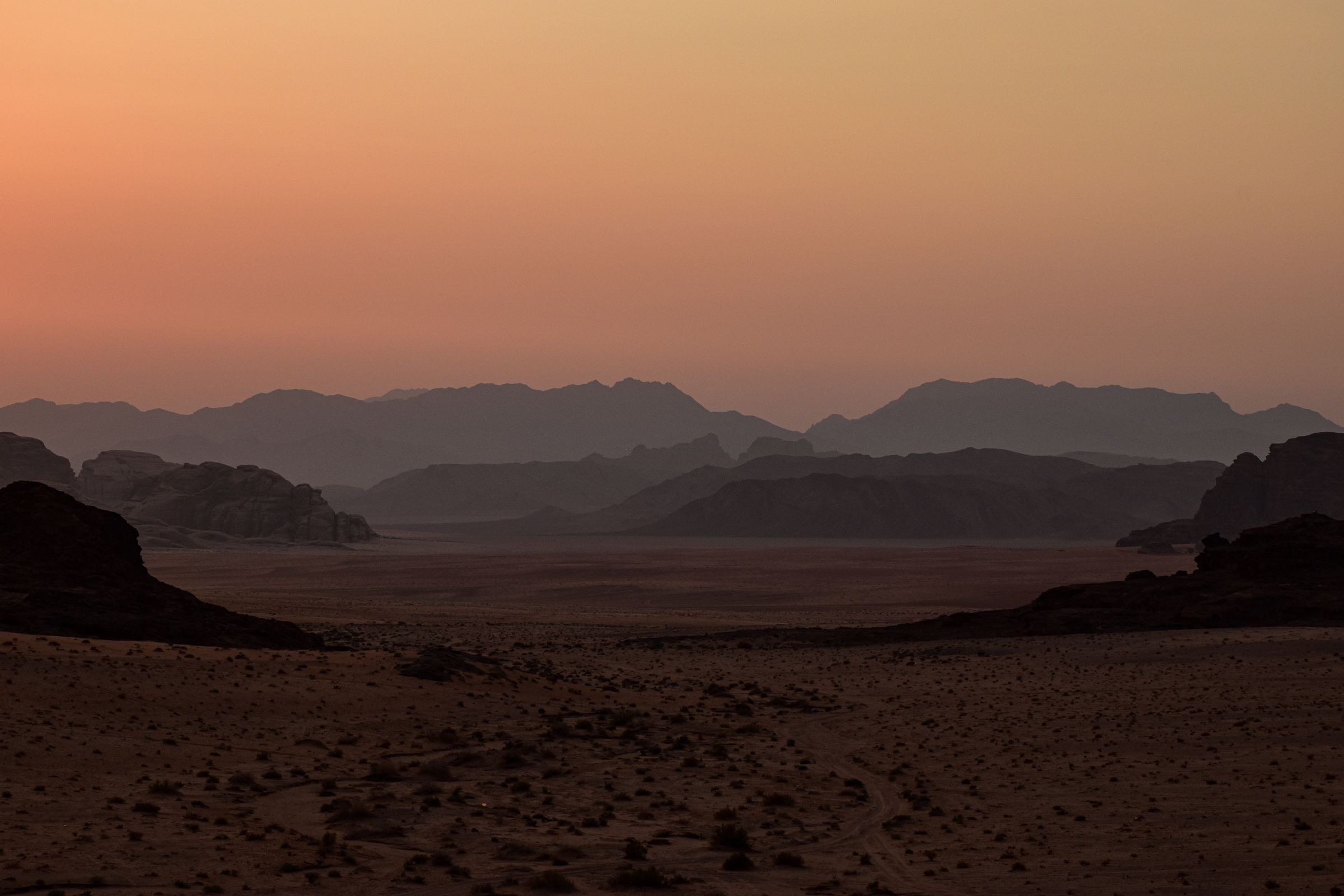 Wadi Rum desert at twilight