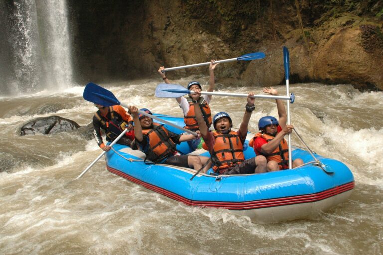 A group white-water rafting through rapids