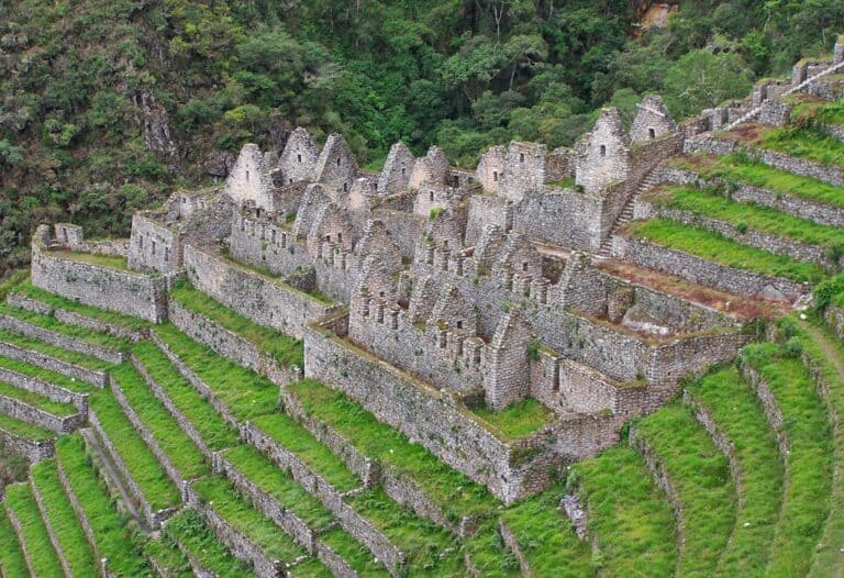 The Inca terraces of Wiñay Wayna on the Inca Trail