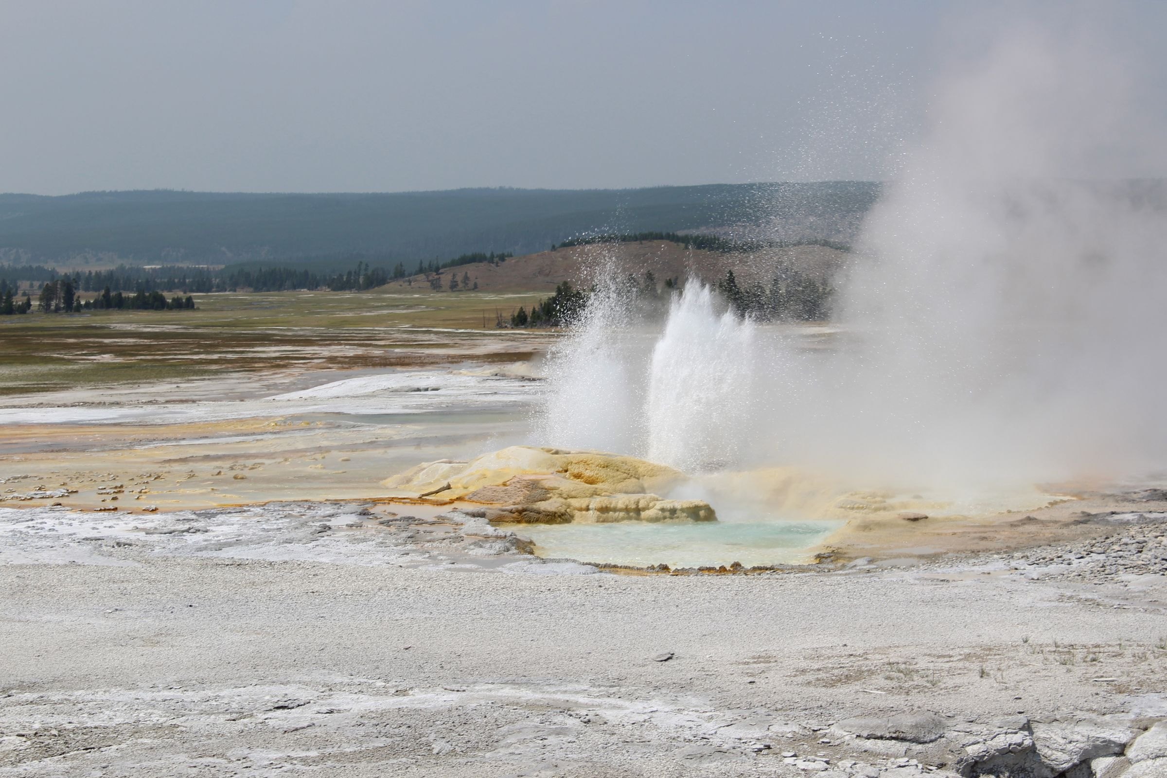 A geyser erupting in Yellowstone