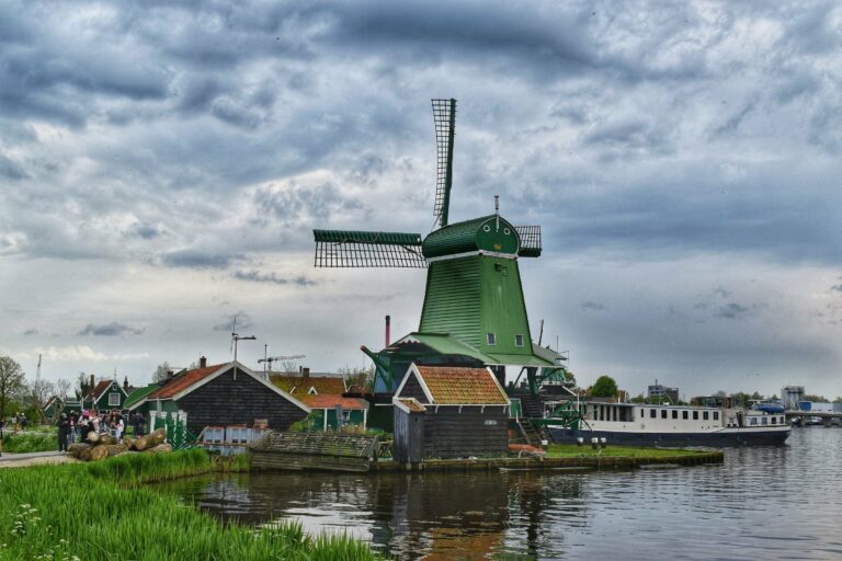 A green windmill at Zaanse Schans