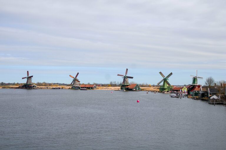 Windmills along the water at Zaanse Schans