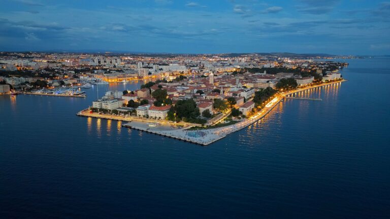 Zadar's seafront lit up at twilight