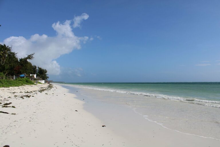 A white sand beach and azure sea on Zanzibar