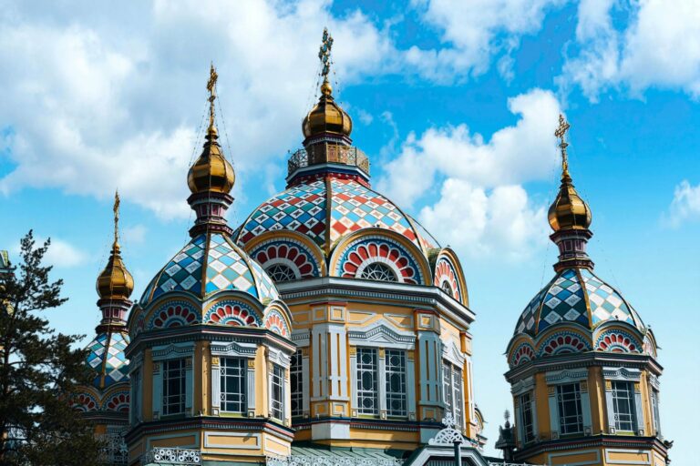 The domes of Zenkov Cathedral in Almaty